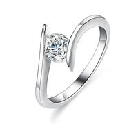 Skcess Bague de promesse pour femme en or blanc 9 K/14 K/18 carats, solitaire blanc rond avec moissanite de 0,5 ct, 4, Platine 950 Moissanite, Zircone cubique