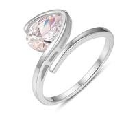 Skcess Bague de promesse simple en or blanc 9 carats, goutte d'eau et moissanite blanche 1,5 ct pour femme, 7, Moissanite en or blanc 9 carats, Zircone cubique
