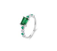 Skcess Bague de promesse simple en or blanc 9 carats, vert élégant à 4 griffes 1 ct rectangulaire de laboratoire émeraude et moissanite pour elle, 5, Émeraude de laboratoire en or blanc 9 carats