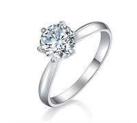 Skcess Bague de promesse simple en or blanc 9K/14K/18K / platine Pt950, bande polie blanche de 2 mm de largeur avec 6 griffes moissanite 2 carats pour femme, 9, Moissanite or blanc, Zircone cubique