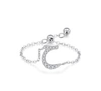 Skcess Bague délicate en or blanc 9 carats pour femme, chaîne réglable blanche, motif alphabet arabe avec moissanite ronde, 4, Moissanite en or blanc 18 carats, Zircone cubique
