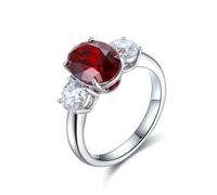 Skcess Bague d'éternité en argent sterling avec rubis synthétique rouge 3 pierres 3,66 ct et émeraude artificielle, Taille 50 (Ø 15,9 mm), Rubis synthétique, Rubis de synthèse