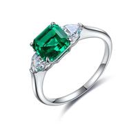 Skcess Bague en argent sterling pour femme avec émeraude synthétique verte avec 3 pierres 1,49 carat et émeraude artificielle, 47 (15.0), Émeraude synthétique, Émeraude de synthèse