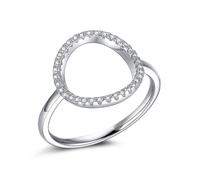 Skcess Bague en or blanc 14 carats Moissanite, cercle creux, rond, pour femme, taille 54 (17,2)