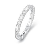 Skcess Bague en or blanc 9 carats, bague d'éternité, moissanite, bague de promesse, bague d'anniversaire, cadeau de bijoux pour femme, 61 (19.4), Moissanite, Moissanite