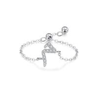 Skcess Bague en or blanc 9 carats pour femme, chaîne réglable en forme de lettres de l'alphabet arabe avec moissanite ronde, 7.5, Moissanite en or blanc 18 carats, Zircone cubique