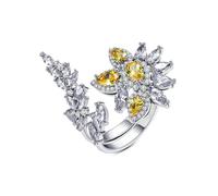 Skcess Bague en or blanc 9 carats pour femme, citrine blanche et jaune, alliances de mariage fleur avec zircons blancs et jaunes, 63 (20.1), citrine, Citrine