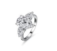 Skcess Bague en or blanc 9 K/14 K/18 carats pour femme, goutte d'eau blanche avec moissanite 4 carats, 4.5, Platine 950 Moissanite, Zircone cubique