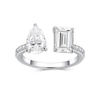 Skcess Bague en or blanc 9K/14K/18K / platine Pt950 pour femme, bague ouverte blanche avec goutte de larme de 6 x 9 mm et bagues en moissanite rectangulaire de 6 x 8 mm, 7.5, Moissanite platine