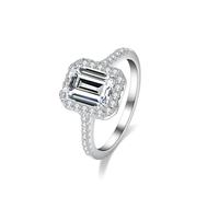 Skcess Bague en or blanc 9K/14K/18K pour femme, bague rectangulaire blanche à 4 griffes 7 x 9 mm avec moissanite 3 carats, 6.5, Platine 950 Moissanite, Zircone cubique