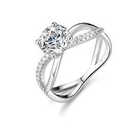 Skcess Bague en or blanc 9K/14K/18K pour femme, blanc creux et 4 griffes rondes avec moissanite 1 ct, 10.5, Platine 950 Moissanite, Zircone cubique