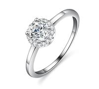 Skcess Bague en or blanc véritable 9 K/14 K/18 carats pour femme, bague ronde blanche à 4 griffes avec moissanite 0,5 ct, 4, Platine 950 Moissanite, Zircone cubique