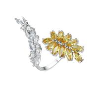 Skcess Bague en or jaune 18 carats pour petite amie, citrine blanche et jaune, avec branches de feuilles et zircons blancs et jaunes, 63 (20.1), citrine, Citrine