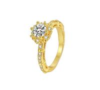 Skcess Bague en or jaune 9 K/14 K/18 carats pour femme, bague de mariage blanche en moissanite simple, bague de promesse simple et ronde blanche, 7.5, Or jaune 18 carats, Moissanite