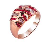 Skcess Bague en or rose 18 carats pour femme - Rubis rouge carré - Alliances de mariage avec rubis rouge et diamant de 0,675 carats - Bague pour femme, 65 (20.7), Métal précieux, Rubis