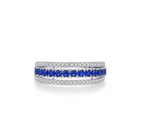 Skcess Bague éternité en or blanc 9 carats, bague de fiançailles, bague de fiançailles saphir de laboratoire moissanite bleue, 50 (15.9), Moissanite Saphir de laboratoire Moissanite, Saphir de