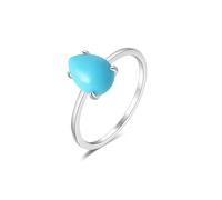 Skcess Bague éternité en or blanc 9 K/14 carats, turquoise, solitaire en forme de goutte pour femme, 57 (18.1), Métal précieux, Turquoise