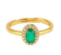 Skcess Bague éternité en or jaune 9 carats avec émeraude artificielle verte 4 x 6 mm, élégante bague ouverte, bague de fiançailles réglable, moissanite taille 50 (15,9)