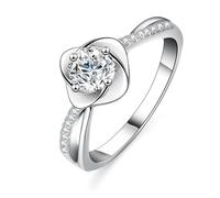 Skcess Bague pour femme en or blanc 9 K/14 K/18 carats, bague ronde blanche à 4 griffes avec moissanite 0,5 ct, 7, Platine 950 Moissanite, Zircone cubique