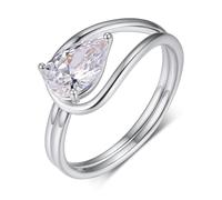 Skcess Bague Promise en or blanc 9 carats, moissanite blanche, 57 (18.1), Moissanite, Moissanite
