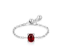 Skcess Bague unique en or blanc 9 carats pour femme, chaîne réglable rouge avec solitaire ovale rubis 0,25 ct, 8.5, Ru e laboratoire en or blanc 18 carats, Zircone cubique