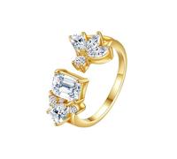 Skcess Bague vintage en or jaune 9 carats pour femme, bague de mariage en moissanite blanche pour femme, grande bague de fiançailles ouverte, 8, Or jaune 9 carats, Moissanite