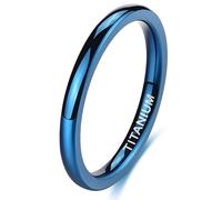 Skcess Bagues de 2 mm pour homme en acier titane vintage, polie, forme classique, bague de fiançailles, unisexe, bleu, taille 57 (18,1)