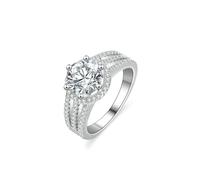 Skcess Bagues de fiançailles en or blanc 9 carats pour couples, 3 rangées blanches avec moissanite ronde de 2 carats