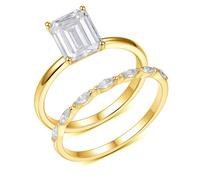 Skcess Bagues de fiançailles en or blanc 9 carats pour femme, ensemble de 2 bagues de mariage en moissanite blanche 3 carats, 8.5, Moissanite en or jaune 9 carats, Zircone cubique