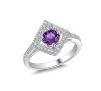 Skcess Bagues de promesse en or blanc 9 carats 14 carats 18 carats, géométrie violette avec améthyste et moissanite, 8, Or blanc améthyste, Zircone cubique