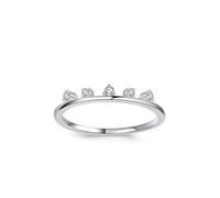 Skcess Bagues de promesse en or blanc 9 carats pour elle, design simple et empilable en forme de couronne fine avec diamant rond pour femme, 7, Diamant en or blanc 9 carats, Zircone cubique