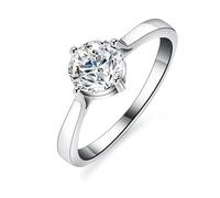 Skcess Bagues délicates en or blanc 9K/14K/18K pour femme, solitaire rond blanc à 4 griffes avec moissanite 1 ct, 4, Platine 950 Moissanite, Zircone cubique