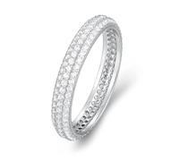 Skcess Bagues en or blanc 9 carats avec pierre précieuse pour femme, trois rangées de moissanite blanche pour couples, 8.5, Moissanite en or blanc 9 carats, Zircone cubique