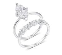 Skcess Bagues en or blanc 9 carats pour femme, ensemble de 2 bagues de promesse en moissanite blanche 3 carats, 10.5, Moissanite en or blanc 18 carats, Zircone cubique