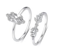 Skcess Bagues en or blanc 9 carats pour femme, ensemble de 2 bagues en moissanite blanche pour femme, 9.5, Platinum PT950 Moissanite, Zircone cubique