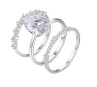 Skcess Bagues en or blanc 9 carats pour femme, ensemble de 3 bagues en moissanite blanche 4 carats pour femme, 10, Platinum PT950 Moissanite, Zircone cubique