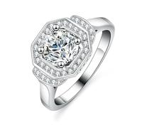 Skcess Bagues en or blanc 9K/14K/18K avec pierre précieuse blanche carrée et ronde avec moissanite 1 ct pour femme, 4, Platine 950 Moissanite, Zircone cubique