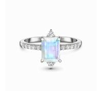 Skcess Bagues personnalisées en or blanc 9 K/14 K/18 carats pour femme, rectangulaire coloré à 4 griffes avec pierre de lune 1 ct et moissanite pour femme, 5, Pierre de lune platine 950, Zircone