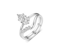Skcess Bagues uniques en or blanc 9 carats pour femme, ensemble de 2 bagues de mariage en moissanite blanche 1,5 ct pour femme, 6.5, Platinum PT950 Moissanite, Zircone cubique