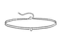 Skcess Chaîne de cheville de plage en or blanc 375 9 carats Au375 double chaîne avec cœur et lettres de l'alphabet Bijou de pied pieds nus Bijou de pied Bracelet à breloques, Or blanc 9 carats (375