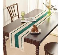 Skcess Chemin de table - 30 x 180 cm - Motif vague à rayures - En polyester et coton - Décoration de mariage - Vert foncé