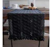 Skcess Chemin de table - Couleur unie - Motif vague avec pompons - En polyester et coton - Lavable - Idéal comme décoration de table de cuisine, mariage - 33 x 400 cm