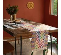 Skcess Chemin de table Runner - Multicolore - Motif vague avec rayures - En coton et lin - Pour cuisine, mariage - Décoration vintage - 30 x 120 cm