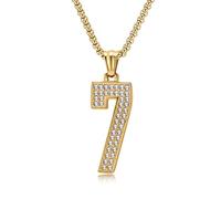 Skcess Collier pour homme avec pendentif en acier inoxydable Hip Hop numéro 7 et 10 - Avec pendentif en oxyde de zirconium - 60 cm, 16x37mm, Acier inoxydable, Zircone cubique