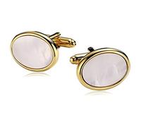 Skcess Ensemble de Boutons de Manchette Hommes Blanc, Bouton de Manchette Acier Inoxydable Ovale Boutons de Manchette pour Hommes Mariage