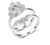 Skcess Lot de 2 bagues de fiançailles en or blanc 9 carats avec moissanite blanche 1,5 ct, 7, Moissanite en or blanc 9 carats, Zircone cubique