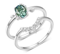 Skcess Lot de 2 bagues de promesse en or blanc 9 carats pour femme avec moissanite verte 1 ct, 5.5, Moissanite en or blanc 9 carats, Zircone cubique