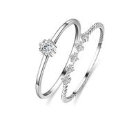 Skcess Lot de 2 bagues en or blanc 9 K/14 K/18 carats avec bagues en or véritable de 0,1 carat en moissanite pour femme, 5.5, Or blanc 18 carats Moissanite, Zircone cubique