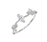 Skcess Paire de bagues en or blanc véritable 9 K/14 K/18 K avec marquise moissanite en forme de fleur, Or blanc 14 carats (585), Moissanite