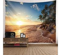 Skcess Tapestries 300 x 256 cm, serviette murale en polyester bleu, gris, marron, palmiers, paysage côtier